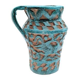 Vintage Turquoise Blue Italian Pottery Pitcher